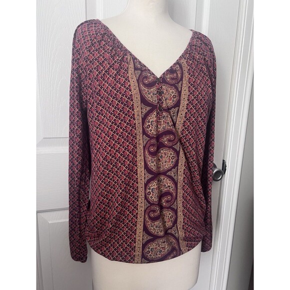 Lucky Brand Blouse Womens Medium Purple Paisley Loose Long Sleeve Boho Flowy - Picture 11 of 11